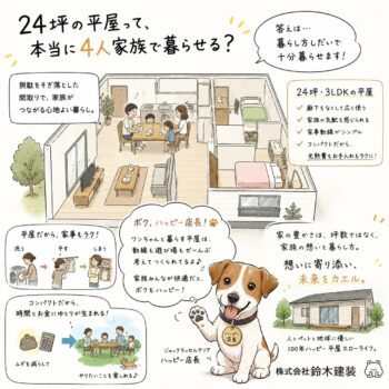 24坪の平屋って4人家族で暮らせる?3LDKの間取りと広く暮らすコツ|ひたちなか市